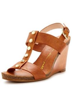 Moda In Pelle Parola Studded Tan Wedge Sandal